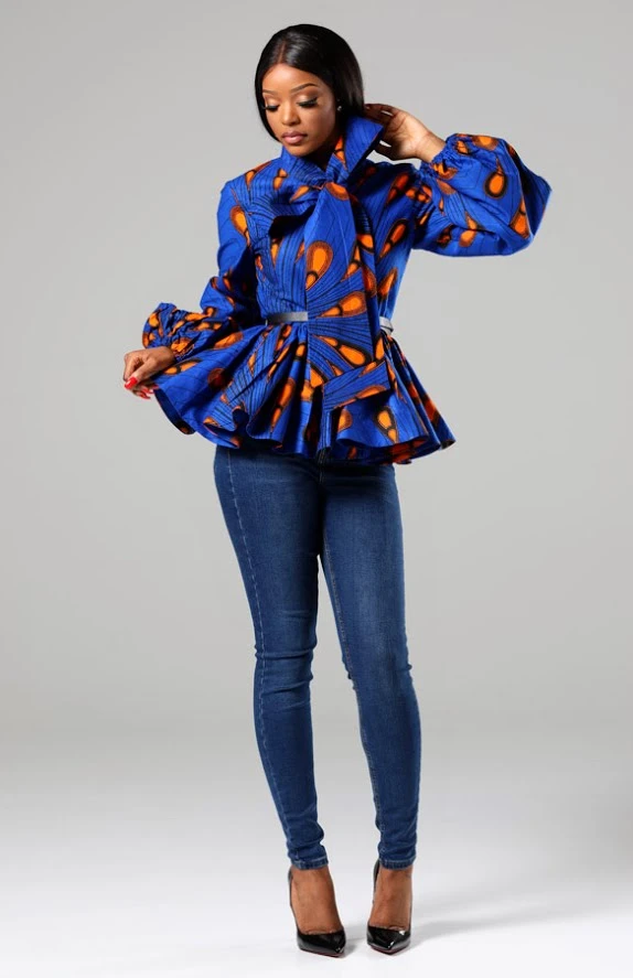 African Print Pussybow Peplum Blouse - ELLA - Image 4