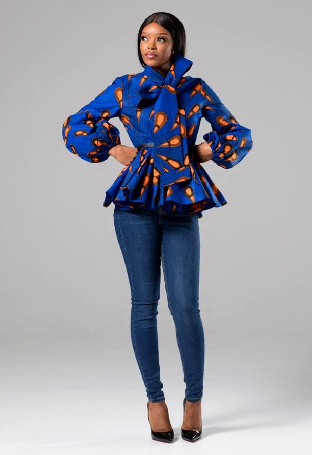 African Print Pussybow Peplum Blouse - ELLA - Image 9