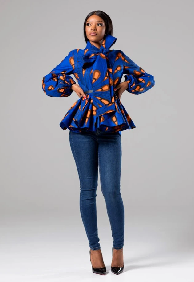 African Print Pussybow Peplum Blouse - ELLA - Image 6