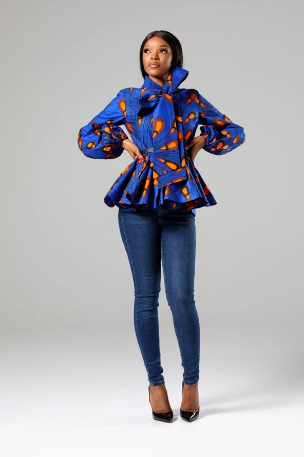 African Print Pussybow Peplum Blouse - ELLA - Image 10