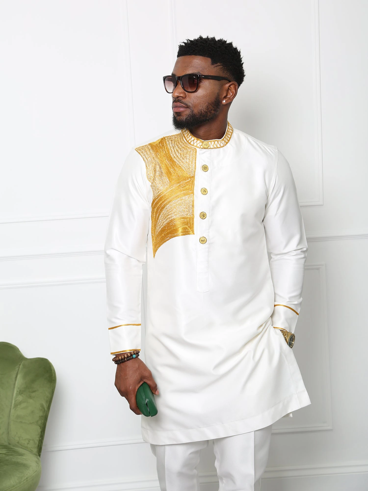 White Embroidered Men's Two-Piece Outfit | Traditional African Men's Wear - Image 7