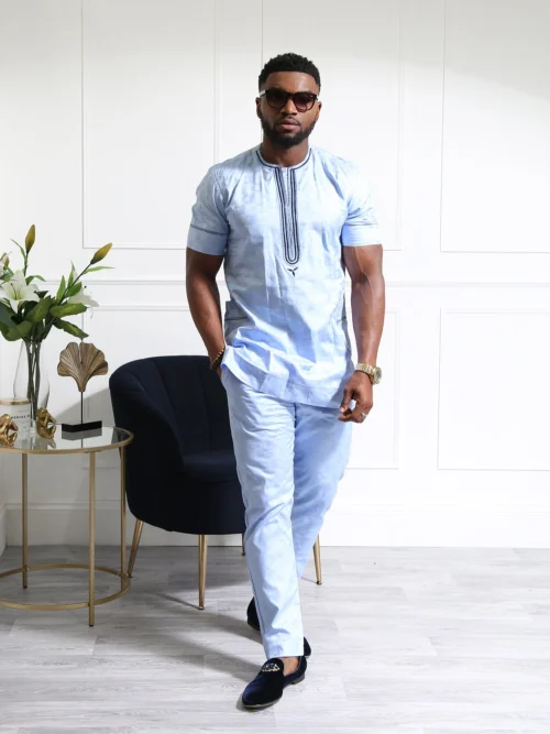 Men's African Two-Piece Set – Embroidered Tunic And Tailored Trouser Set