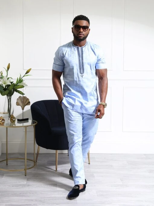 Men's African Two-Piece Set – Embroidered Tunic And Tailored Trouser Set