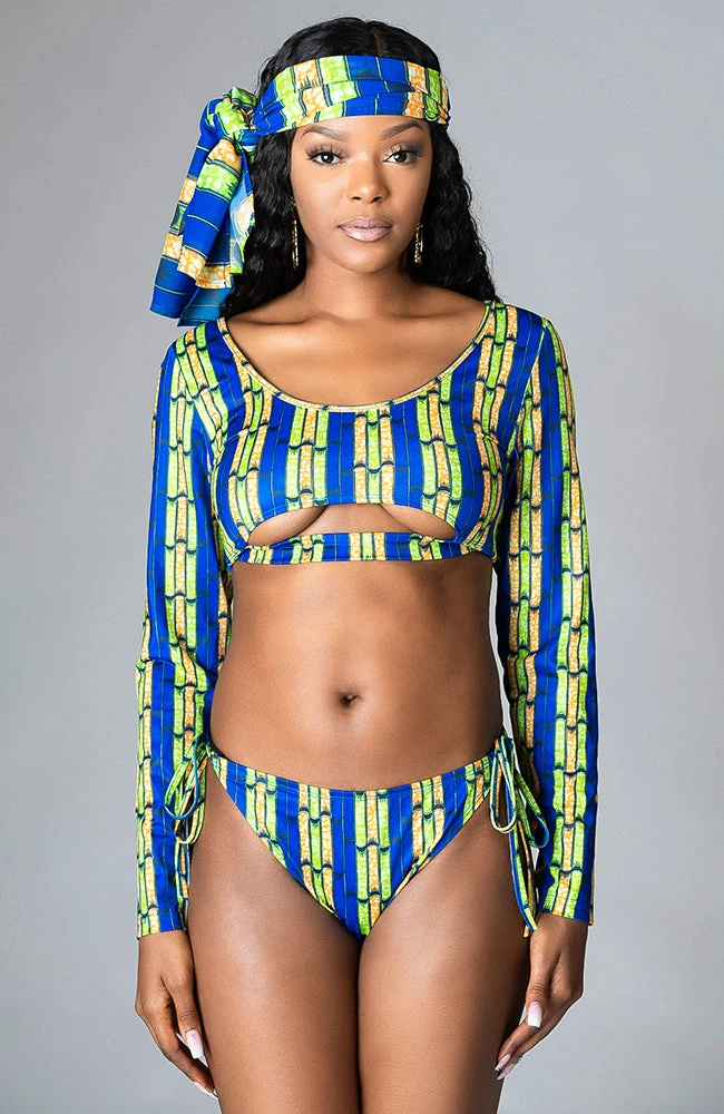 African Print Long-sleeved Underboob Bikini Swimsuit Top - ZABRINA - Image 6