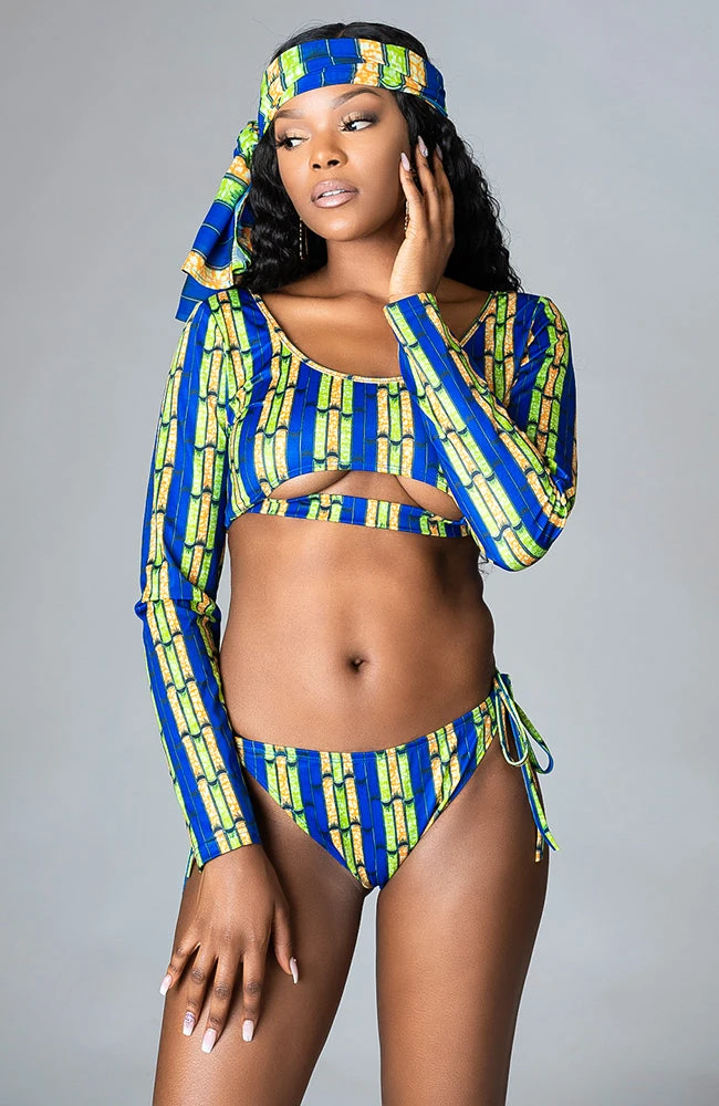 African Print Long-sleeved Underboob Bikini Swimsuit Top - ZABRINA - Image 3