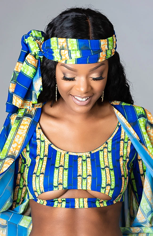 African Print Long-sleeved Underboob Bikini Swimsuit Top - ZABRINA - Image 2