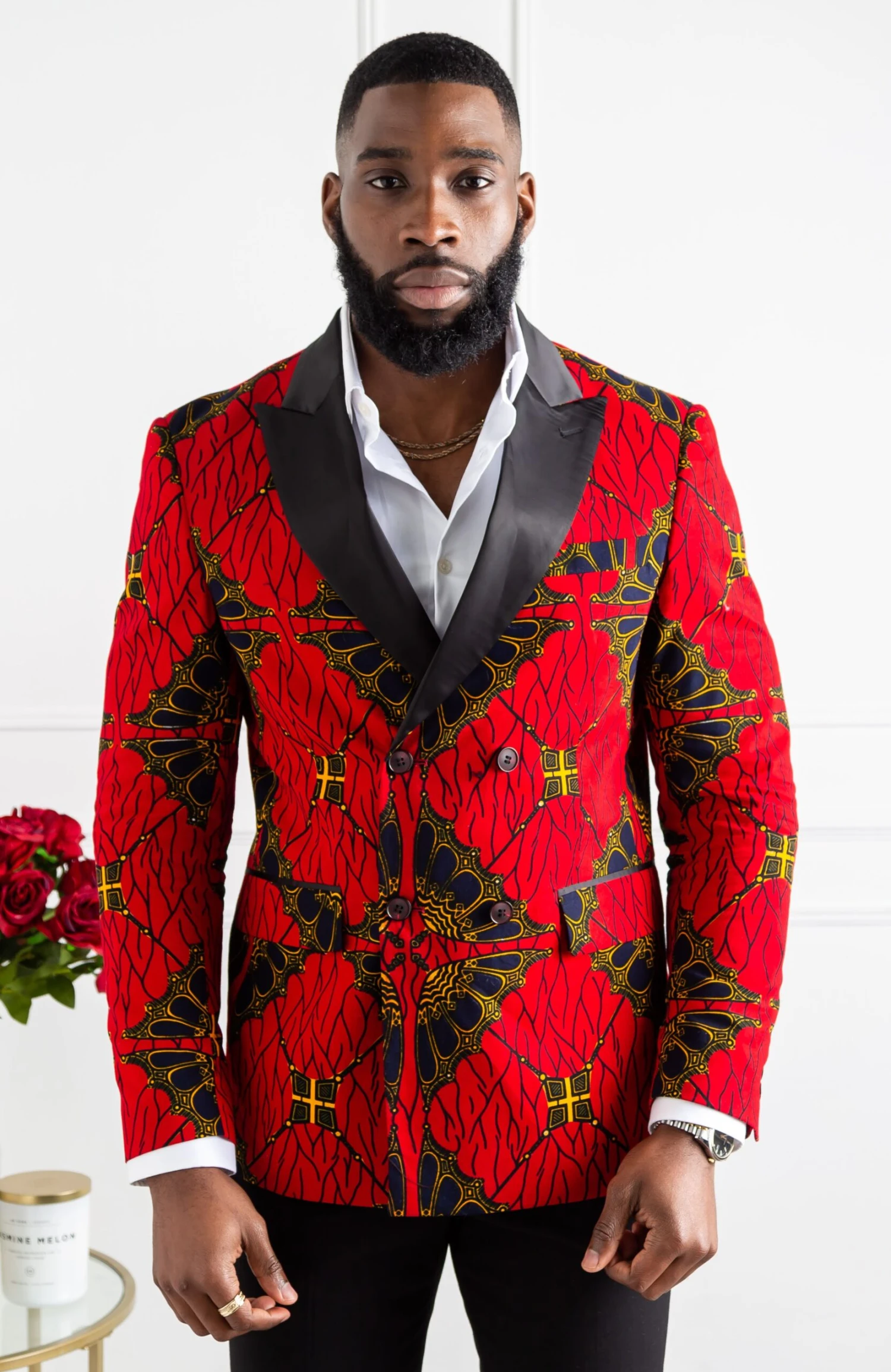 African Blazers For Men - Tailored Fit Double Breasted African Print Formal Blazer - CHARLES