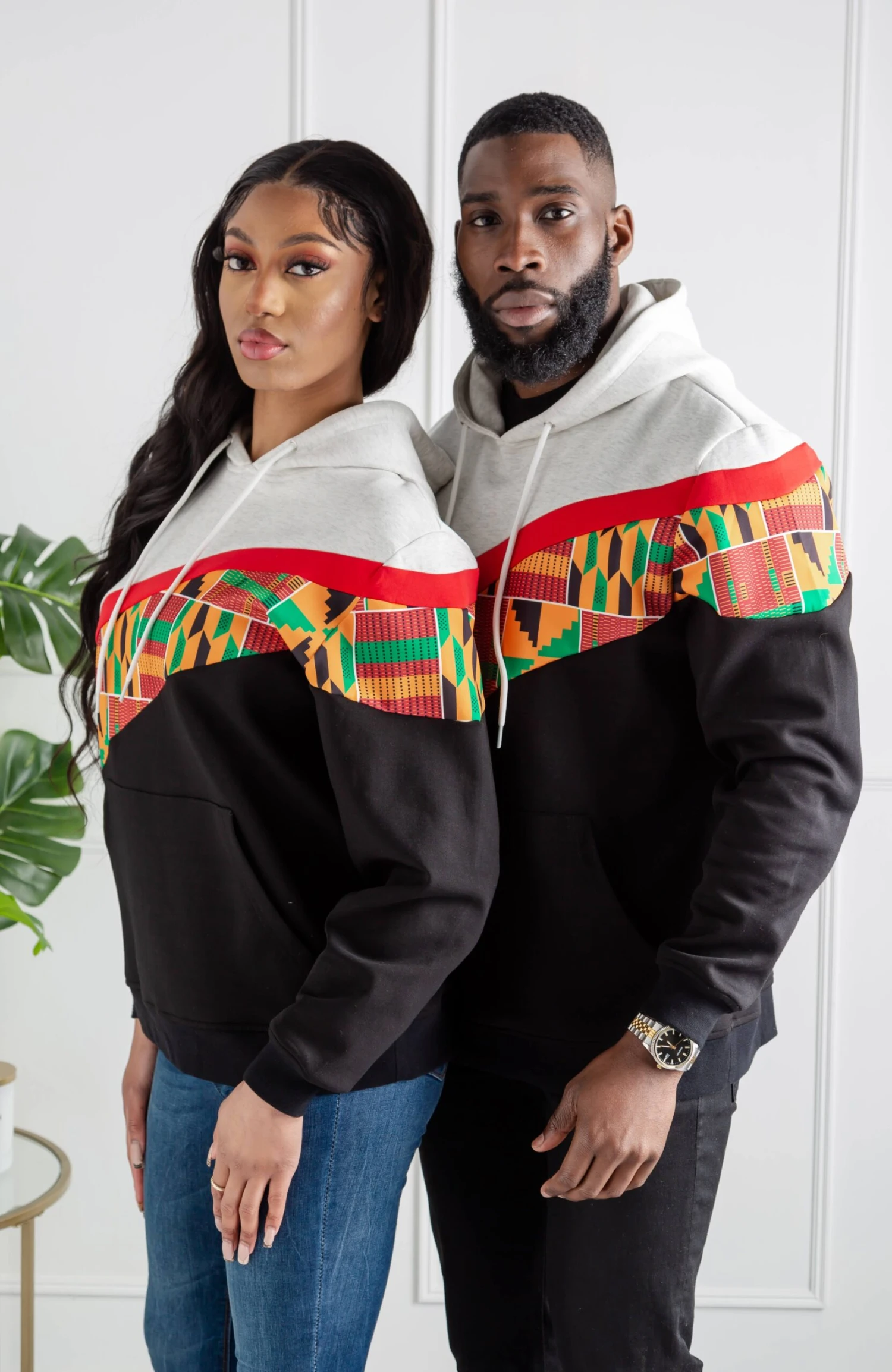 Men's Kente Asymmetric Stripe African Print Hoodie | KUMASI - Image 6