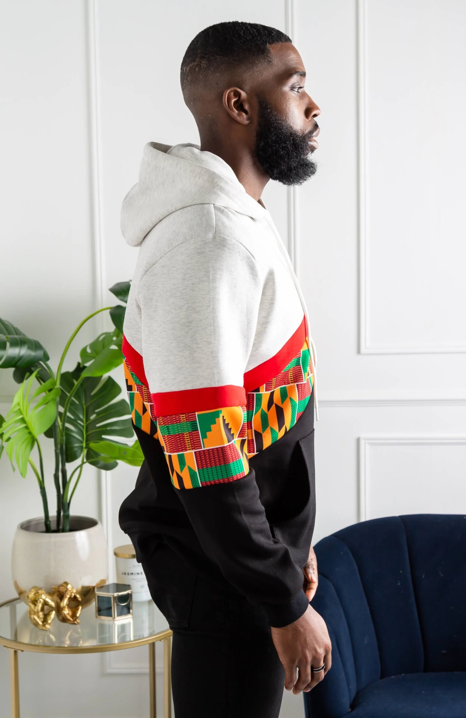 Men's Kente Asymmetric Stripe African Print Hoodie | KUMASI - Image 4