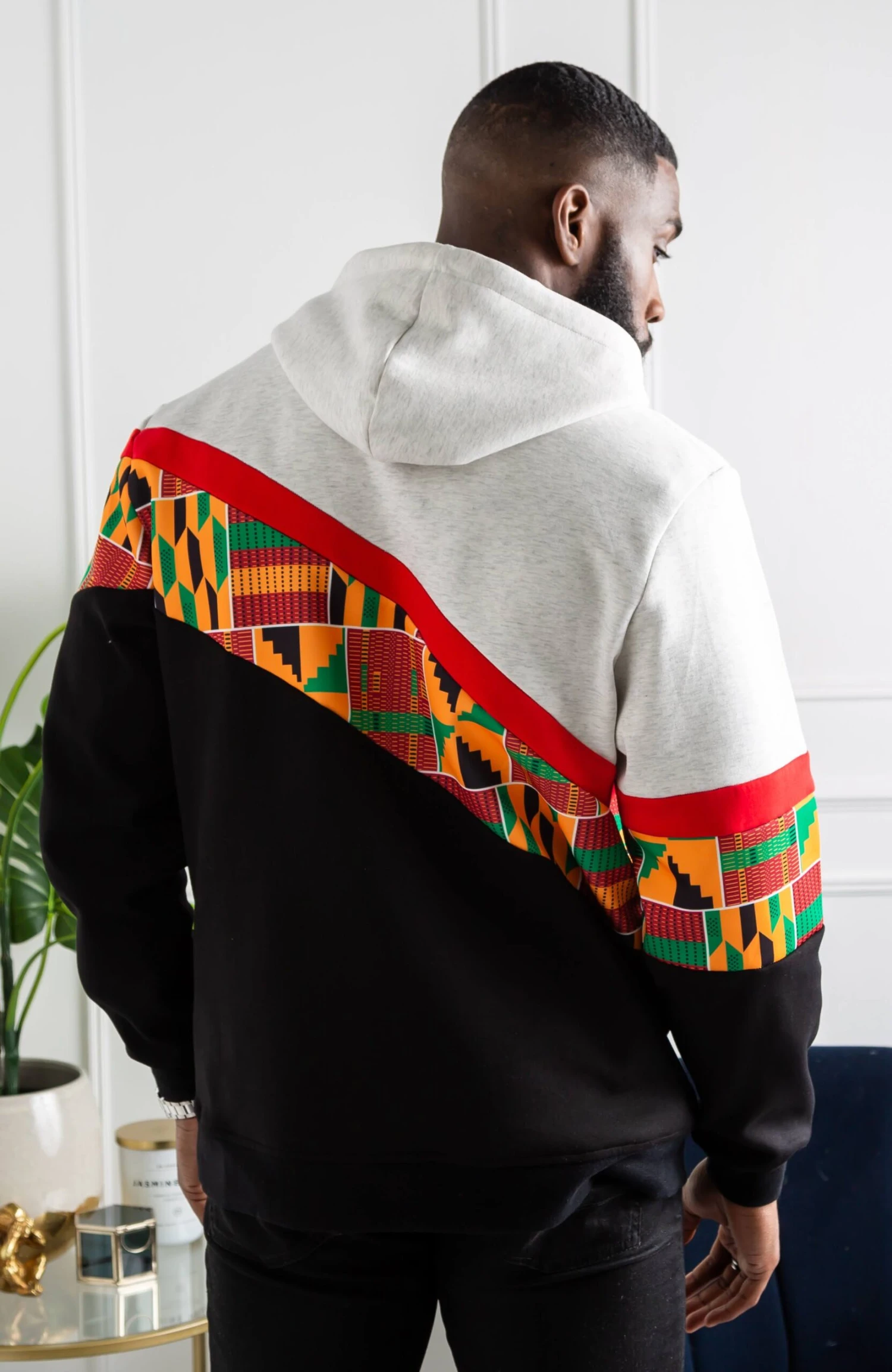 Men's Kente Asymmetric Stripe African Print Hoodie | KUMASI - Image 5