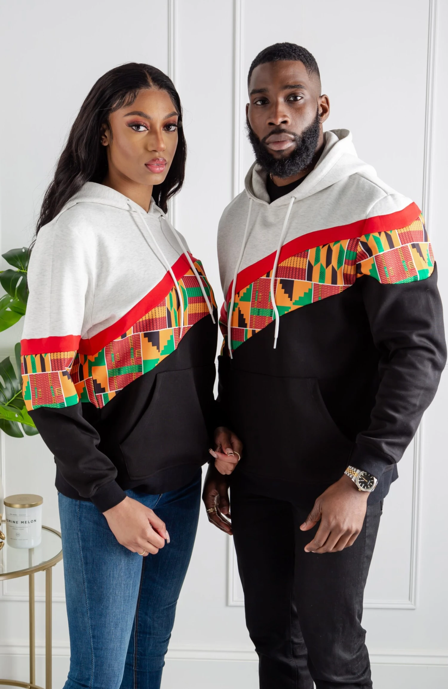 Men's Kente Asymmetric Stripe African Print Hoodie | KUMASI - Image 2