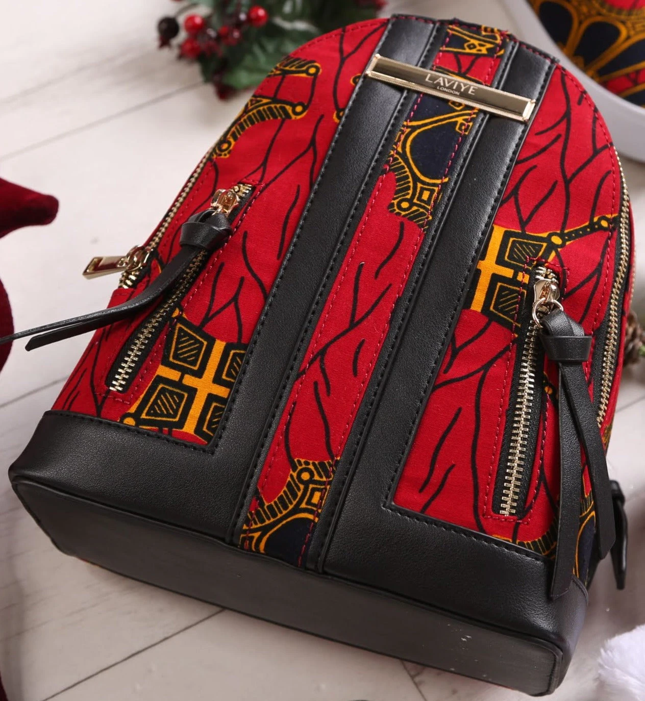 Women's Casual African Print Backpack - Red Ankara Backpack - CORDELIA - Image 3