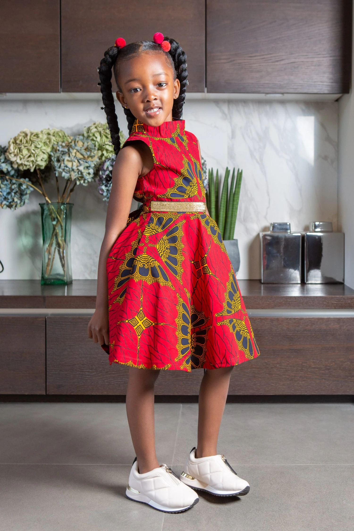 African Print Dress For Girls | Sleeveless Turtleneck Midi Dress For Girls - CORDELIA - Image 5