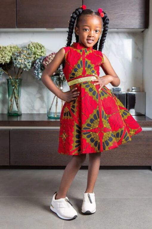 African Print Dress For Girls | Sleeveless Turtleneck Midi Dress For Girls - CORDELIA
