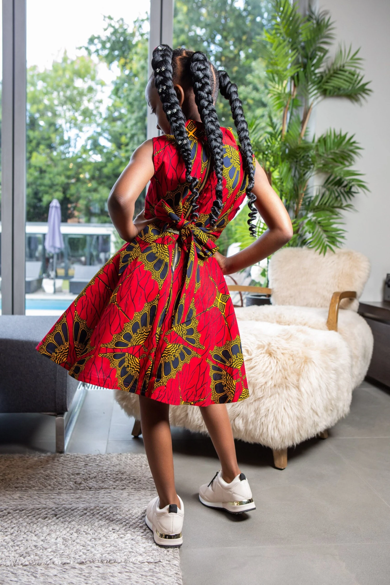 African Print Dress For Girls | Sleeveless Turtleneck Midi Dress For Girls - CORDELIA - Image 4