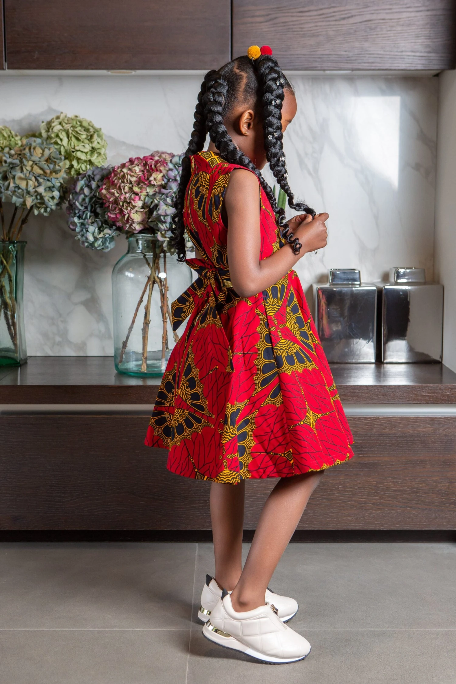 African Print Dress For Girls | Sleeveless Turtleneck Midi Dress For Girls - CORDELIA - Image 3