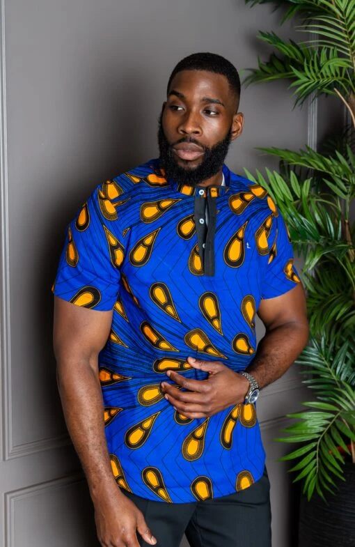 African Print Polo Shirt For Men | Short Sleeve Ankara Shirt - ELIJAH