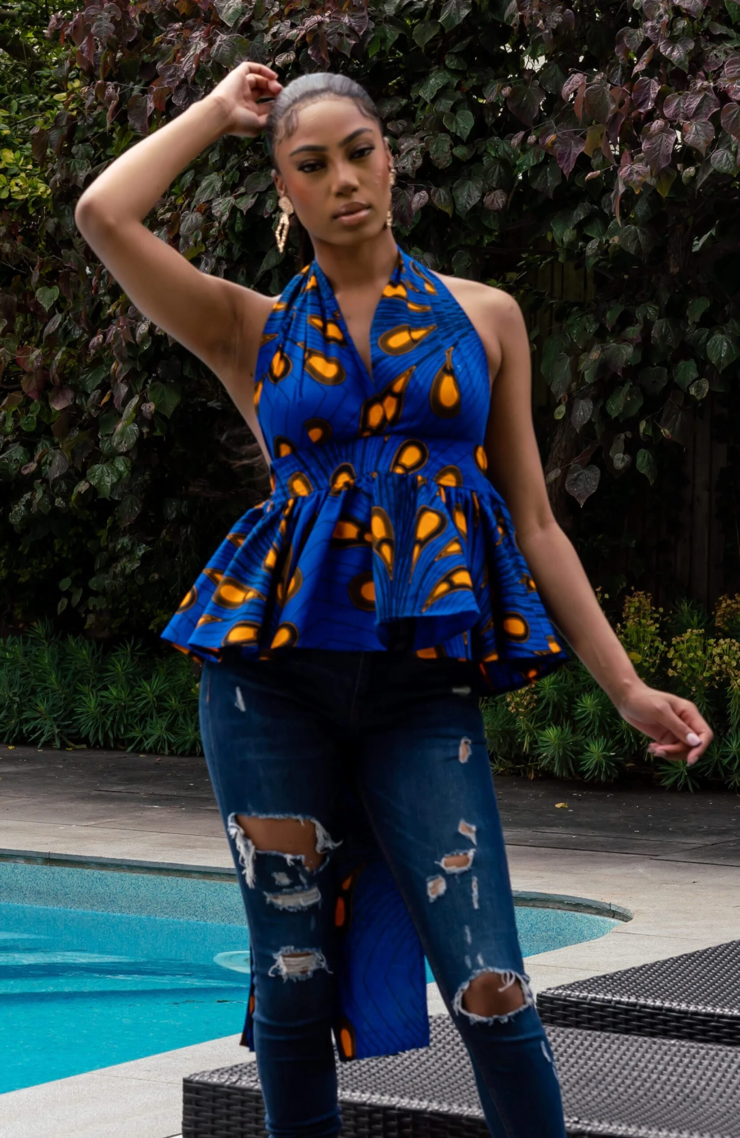 African Peplum Wrap Top Convertible Infinity Halter Top - ELLA - Image 5