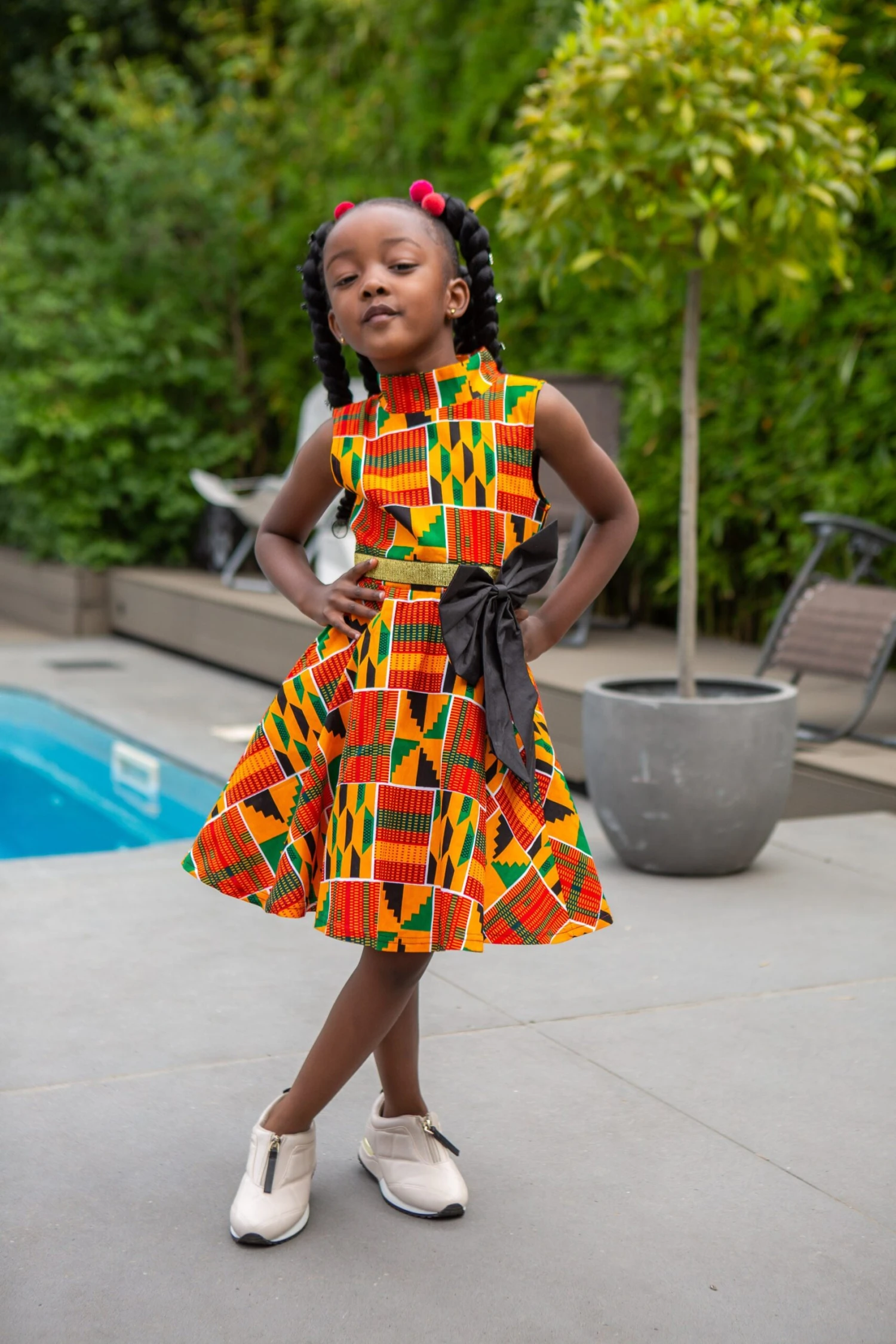 Little Girl's Party Dress | African Print High Neck Midi Dress - KENYA - Image 7