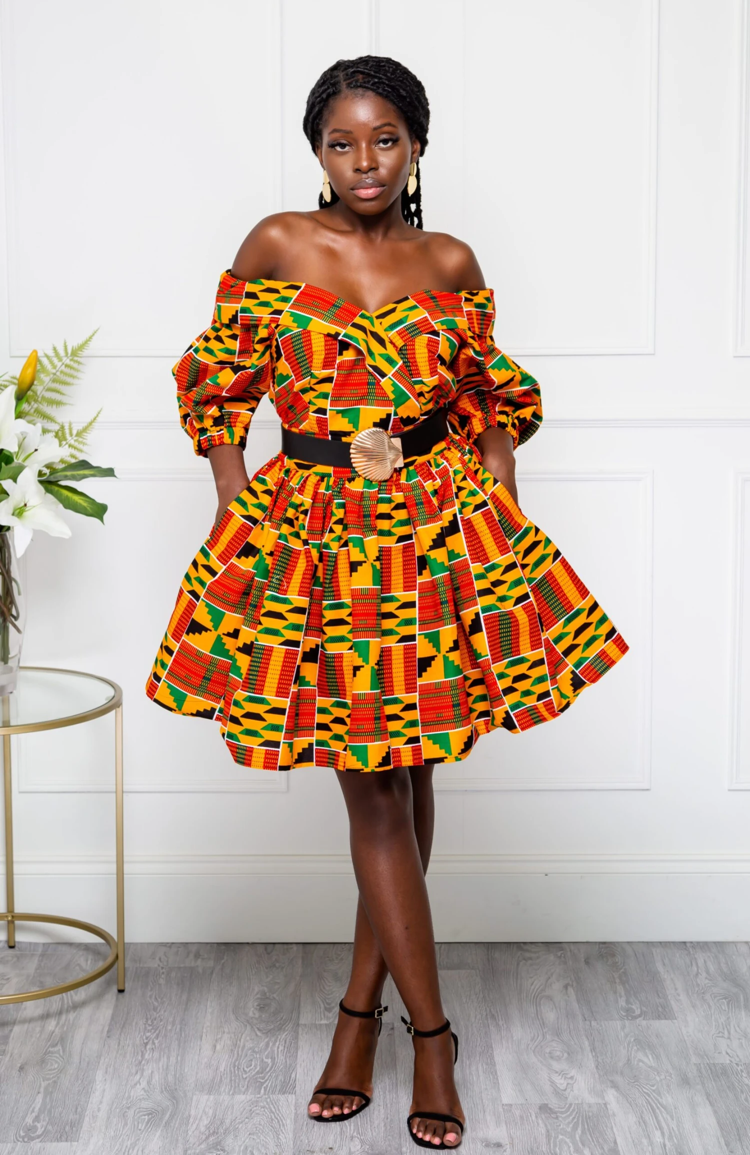Off Shoulder Surplice Midi Dress With Balloon Sleeves - KENYA