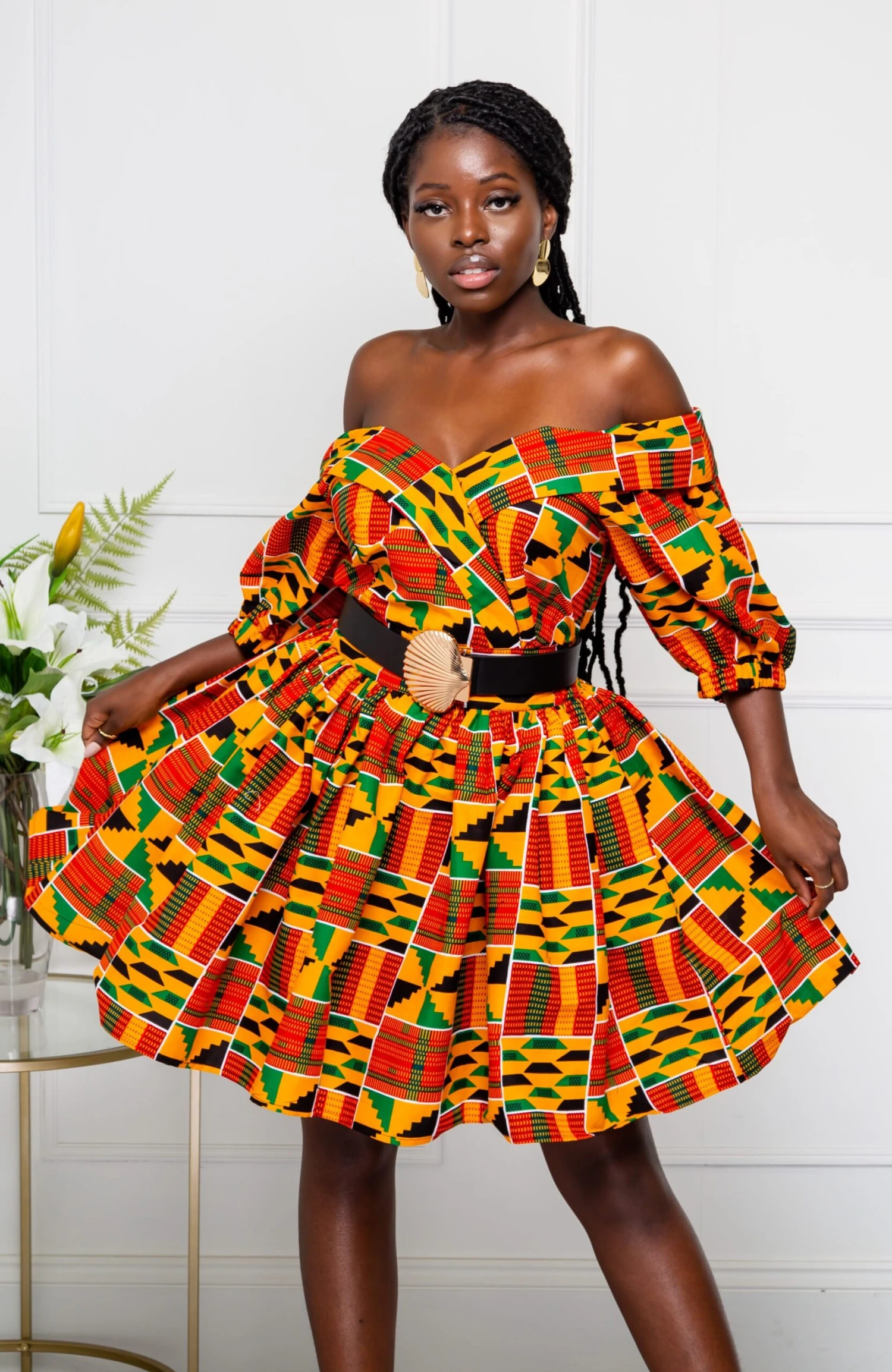 Off Shoulder Surplice Midi Dress With Balloon Sleeves - KENYA - Image 8
