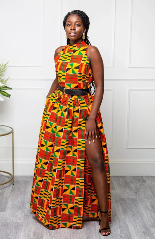 Traditional Kente Sleeveless Turtleneck Maxi Dress For Women - KENYA