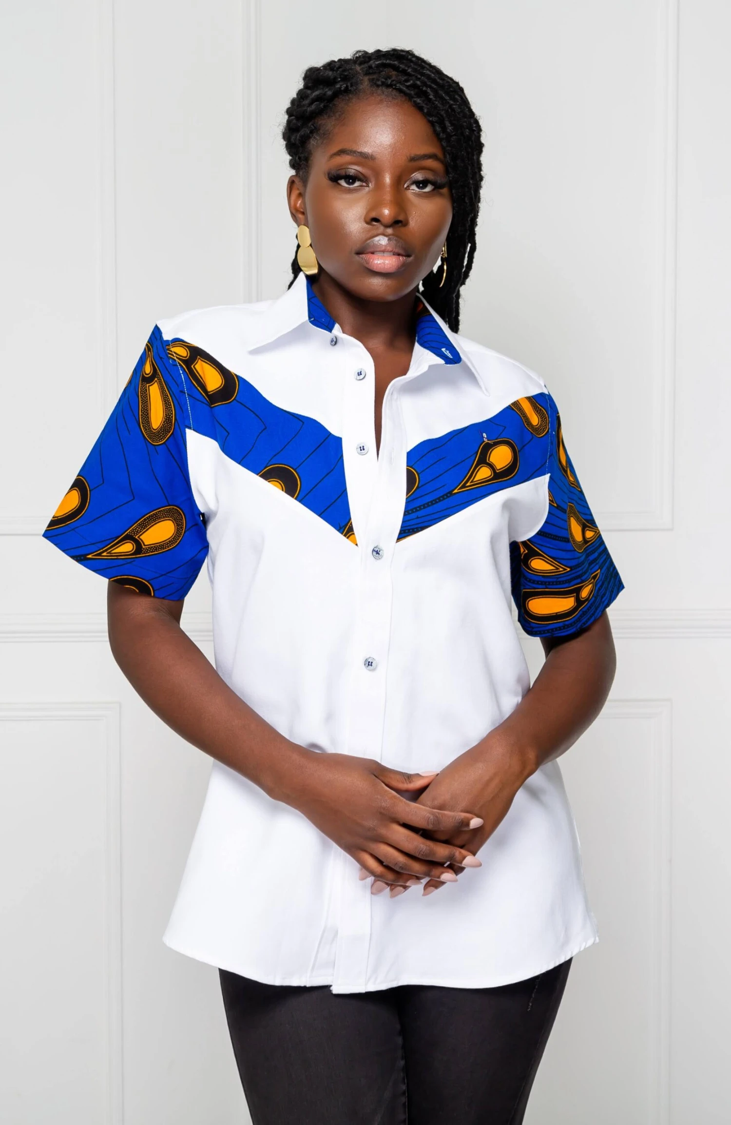 V-Shaped Ankara Shirt For Women | Unisex Short Sleeve African Print Shirt - ELLA - Image 2