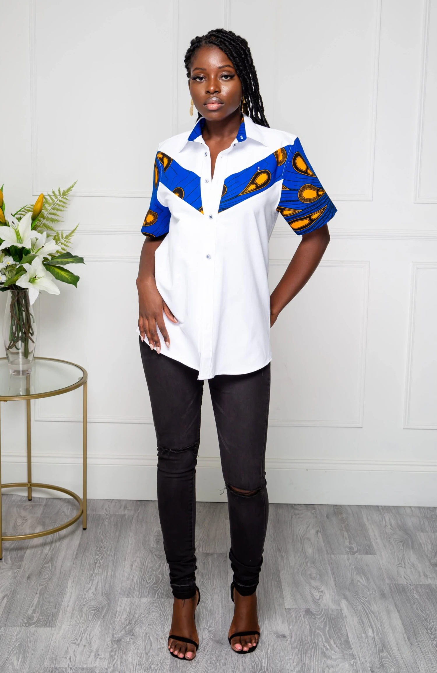 V-Shaped Ankara Shirt For Women | Unisex Short Sleeve African Print Shirt - ELLA - Image 10