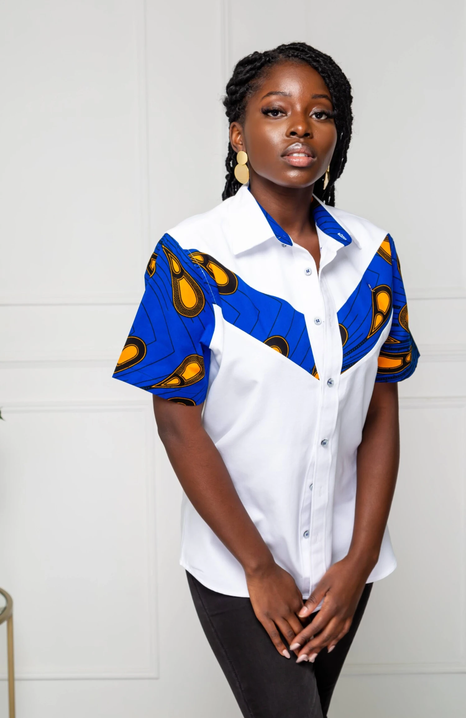 V-Shaped Ankara Shirt For Women | Unisex Short Sleeve African Print Shirt - ELLA - Image 8