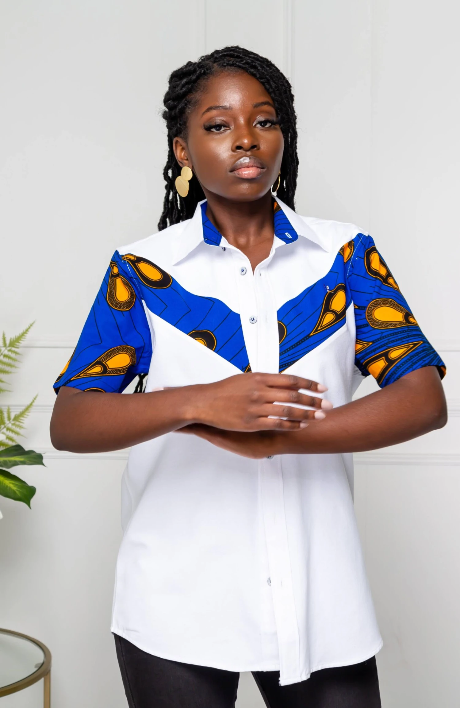 V-Shaped Ankara Shirt For Women | Unisex Short Sleeve African Print Shirt - ELLA - Image 7