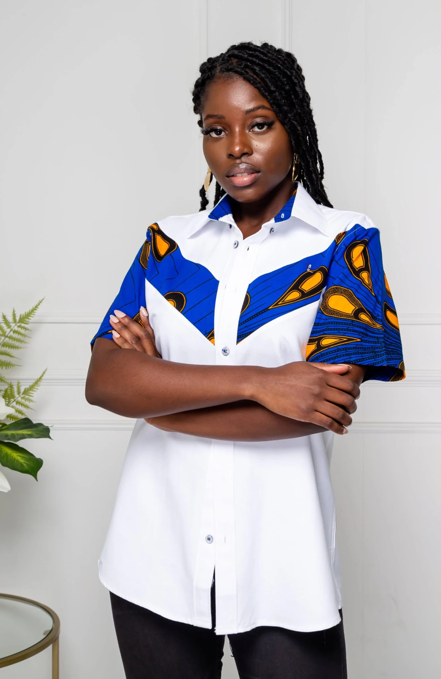V-Shaped Ankara Shirt For Women | Unisex Short Sleeve African Print Shirt - ELLA - Image 6