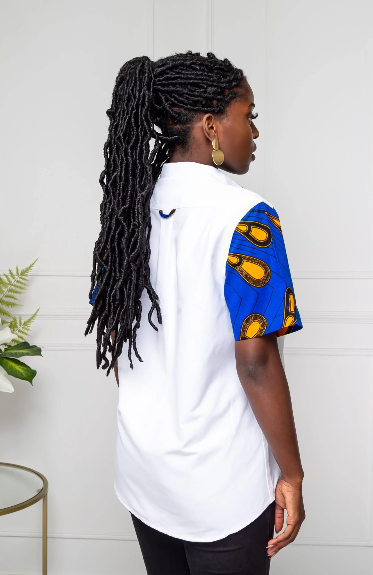 V-Shaped Ankara Shirt For Women | Unisex Short Sleeve African Print Shirt - ELLA - Image 5