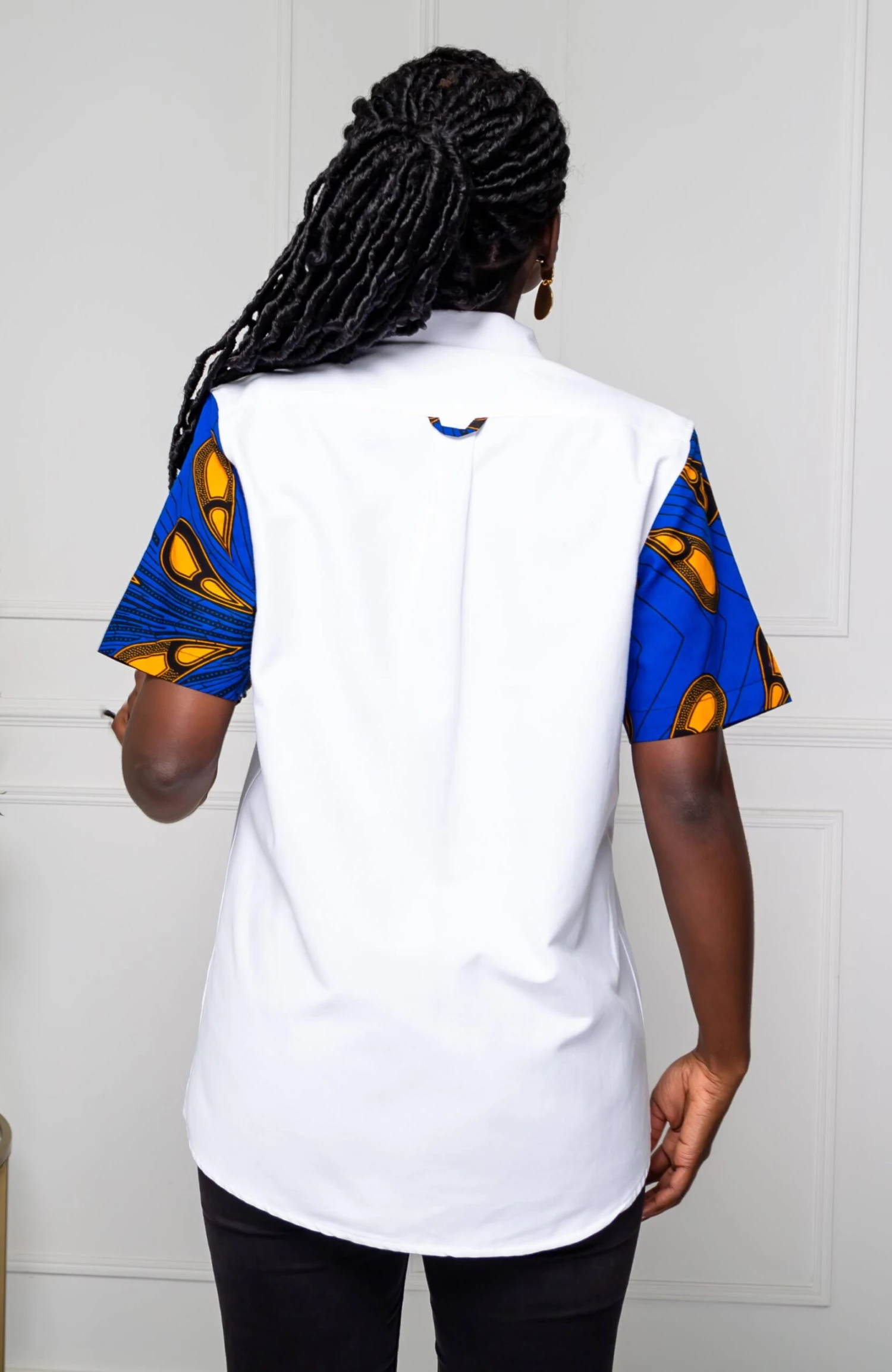 V-Shaped Ankara Shirt For Women | Unisex Short Sleeve African Print Shirt - ELLA - Image 3