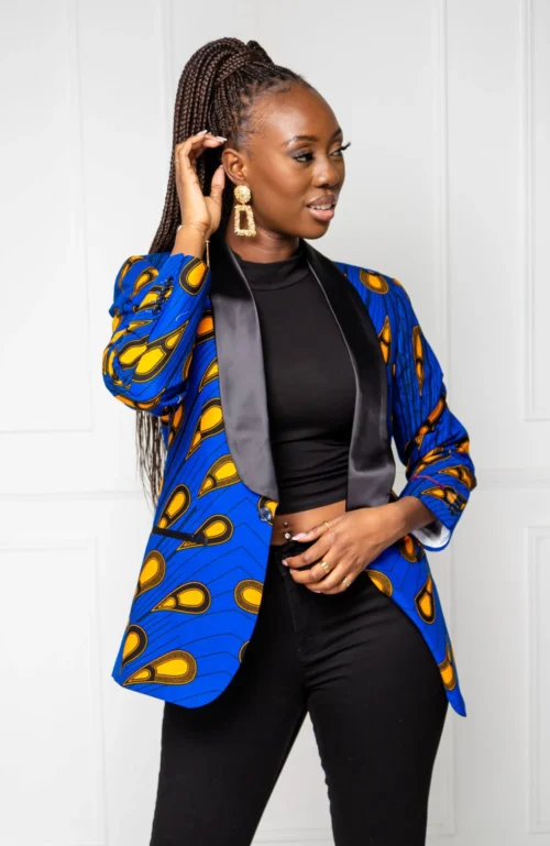 African Print Womens Dashiki Blazer - Modern Fit Shawl Collar Unisex African Print Tuxedo For Women - ELLA