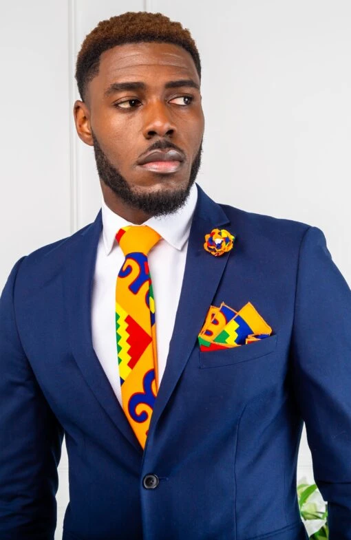 Ankara Necktie And Bow Tie Set - African Pint Wedding Tie Set 5 Pieces - NATHAN