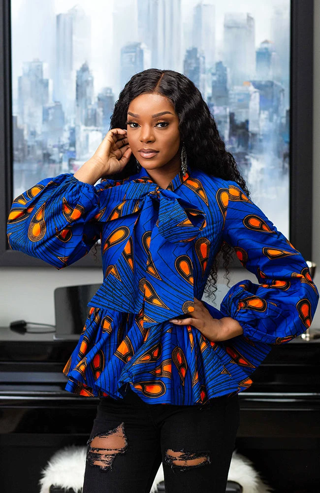 African Print Pussybow Peplum Blouse - ELLA - Image 3