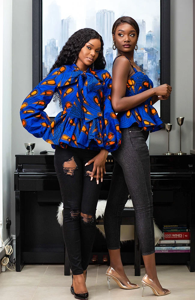 African Print Pussybow Peplum Blouse - ELLA - Image 12