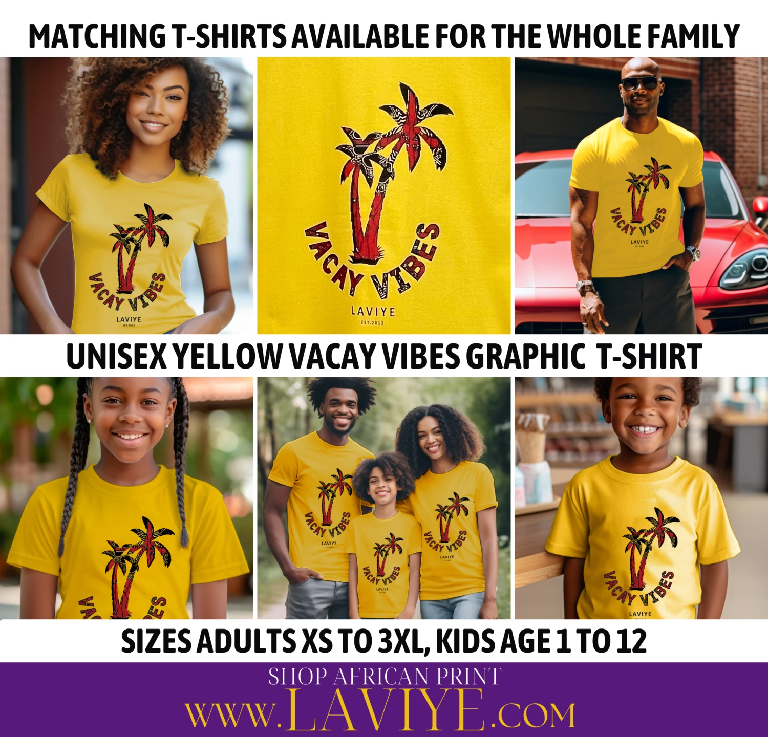 Boy's Mustard Vaycay Vibes African Print Kids T-Shirt Unisex | CALABAR - Image 3