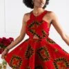 Red Ankara Cross Front Mini Length Dress - CORDELIA