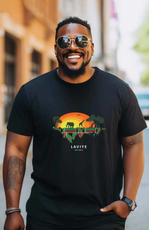 Men's Black African Safari T-shirt Unisex African Print Shirt | ACCRA