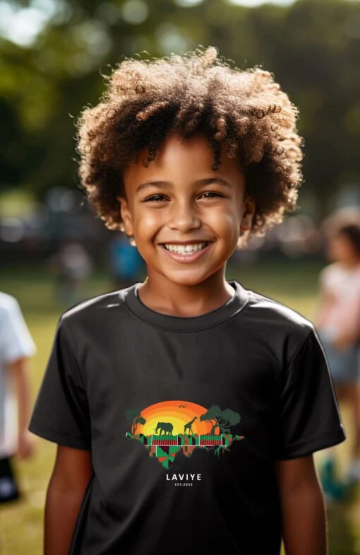 Boys Black African Safari Graphic Unisex T-shirt For Kids | ACCRA