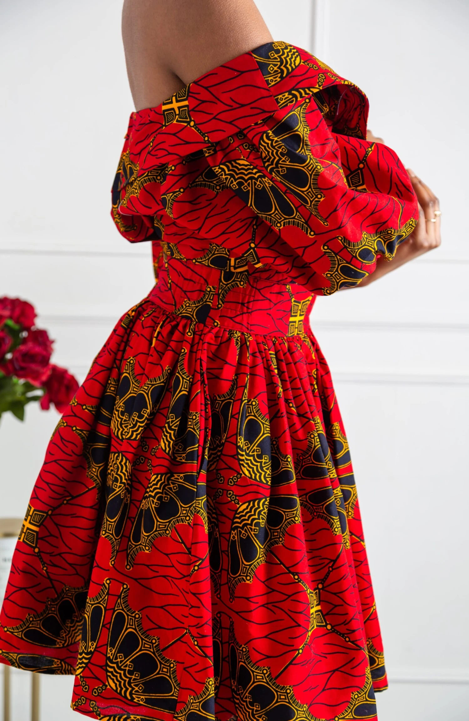 Surplice Off Shoulder Midi Dress With Balloon Sleeves - CORDELIA - Image 8