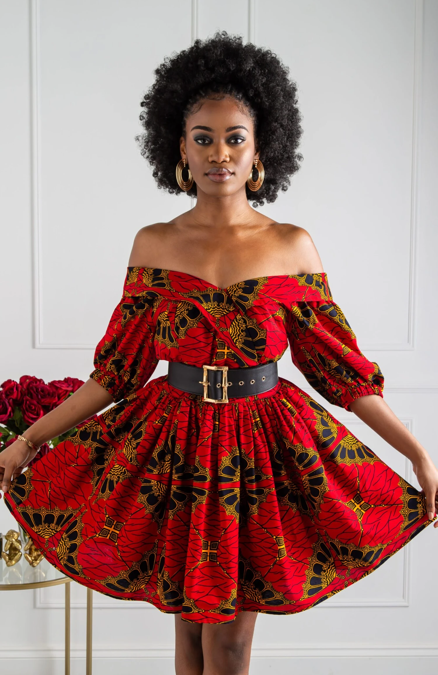 Surplice Off Shoulder Midi Dress With Balloon Sleeves - CORDELIA - Image 11