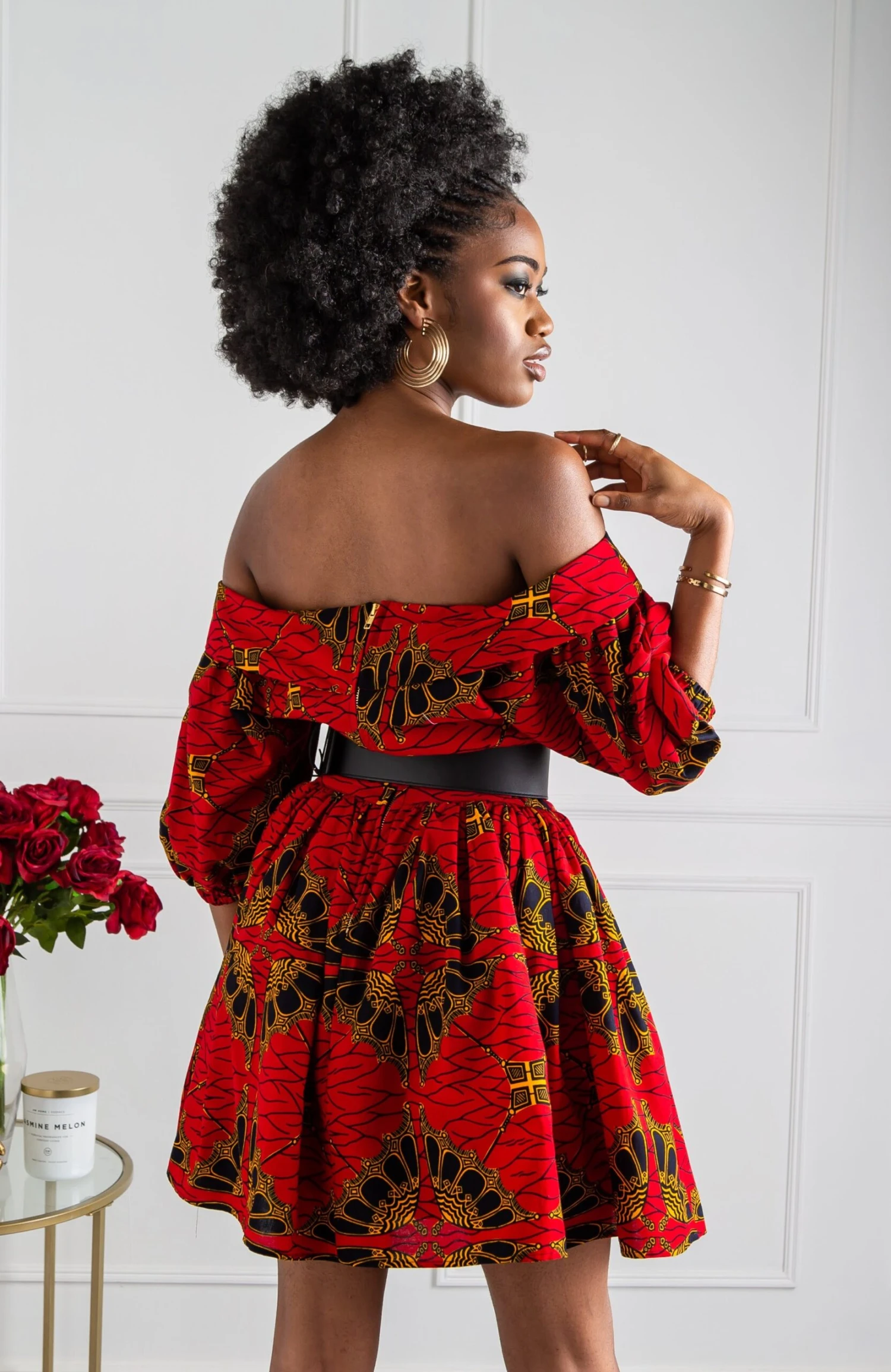 Surplice Off Shoulder Midi Dress With Balloon Sleeves - CORDELIA - Image 6