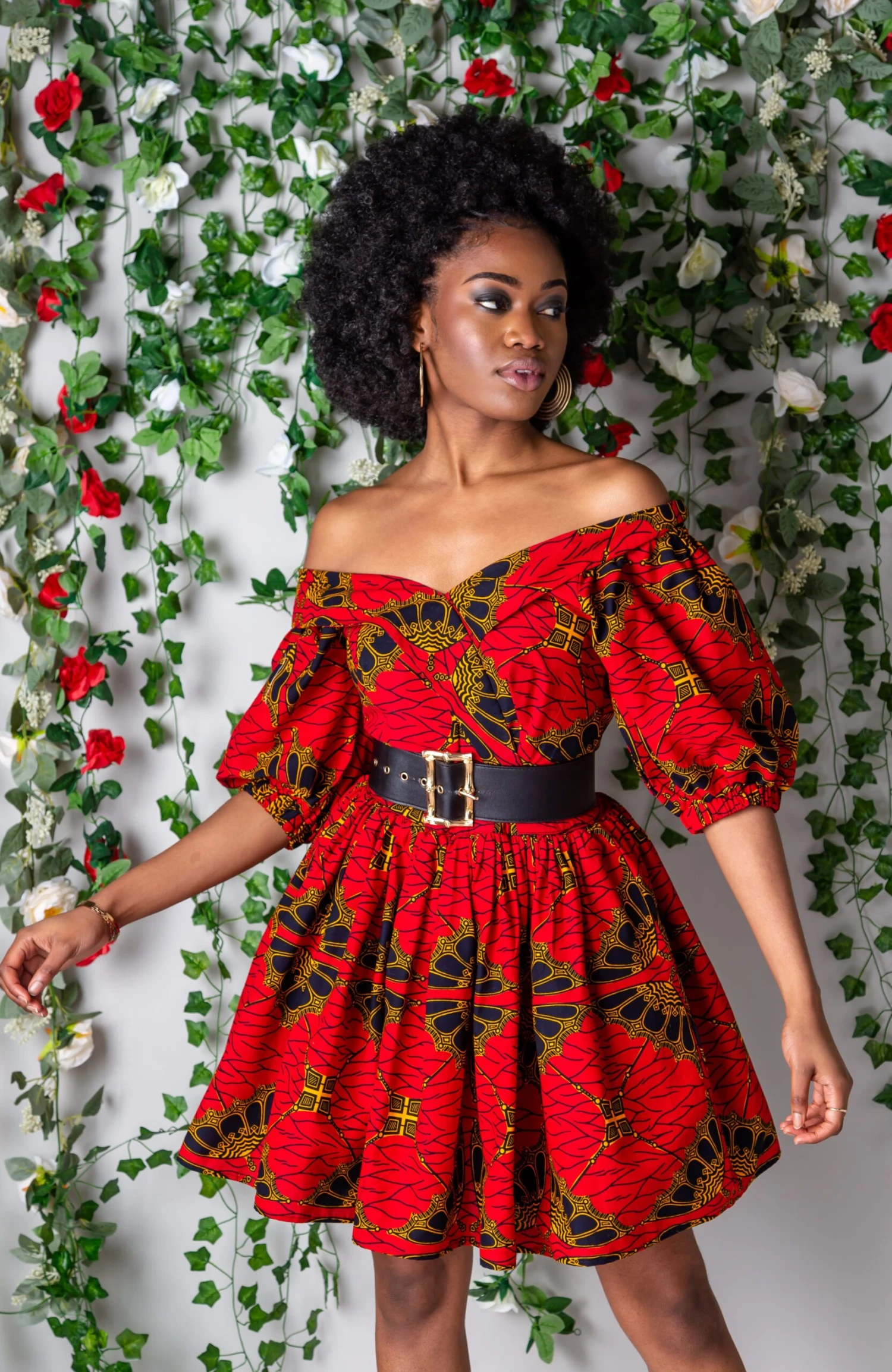 Surplice Off Shoulder Midi Dress With Balloon Sleeves - CORDELIA - Image 12