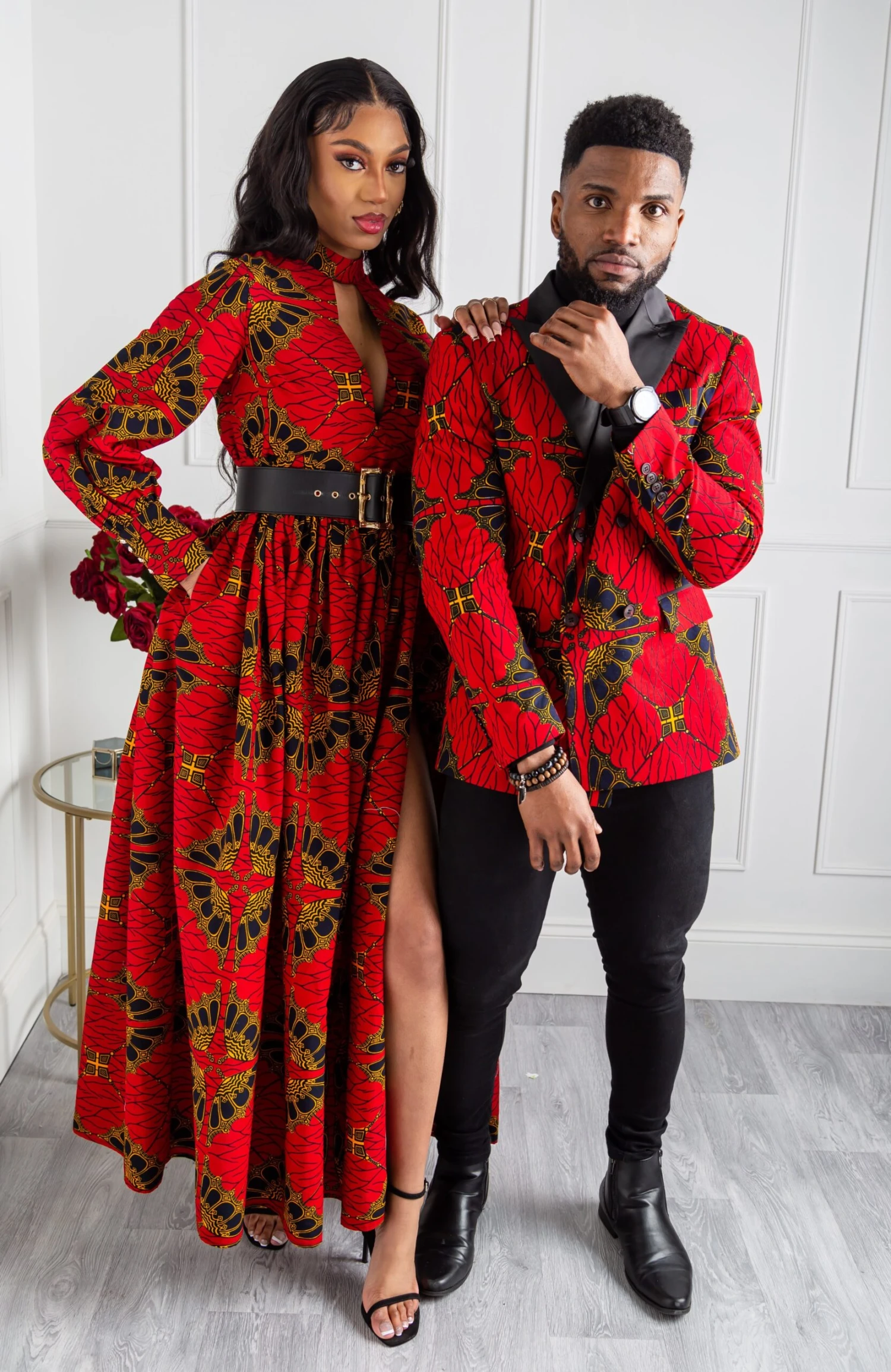 Turtleneck Plunge African Print Maxi Dress | Long Sleeved Maxi Dress - CORDELIA - Image 2