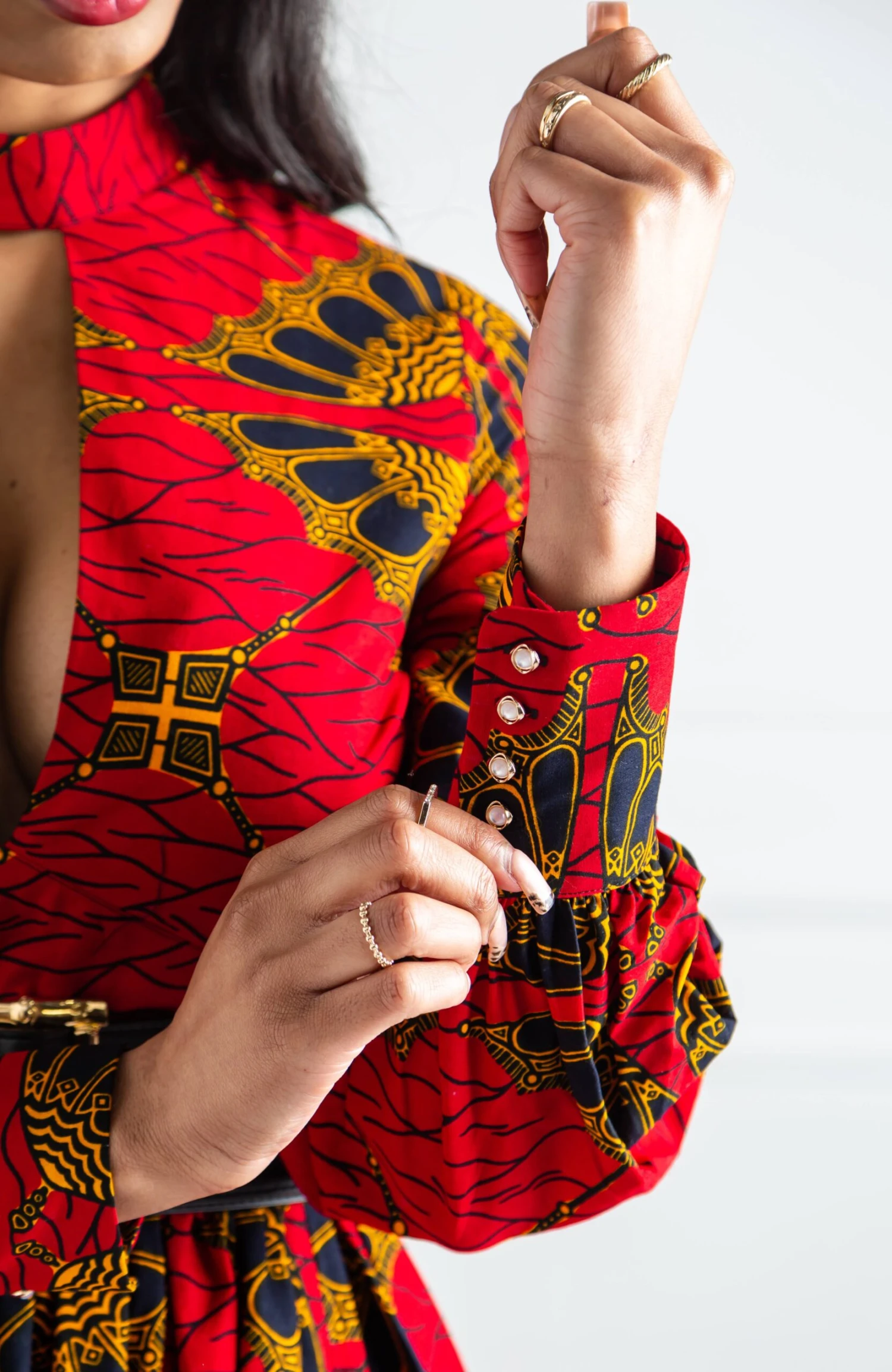 Turtleneck Plunge African Print Maxi Dress | Long Sleeved Maxi Dress - CORDELIA - Image 5