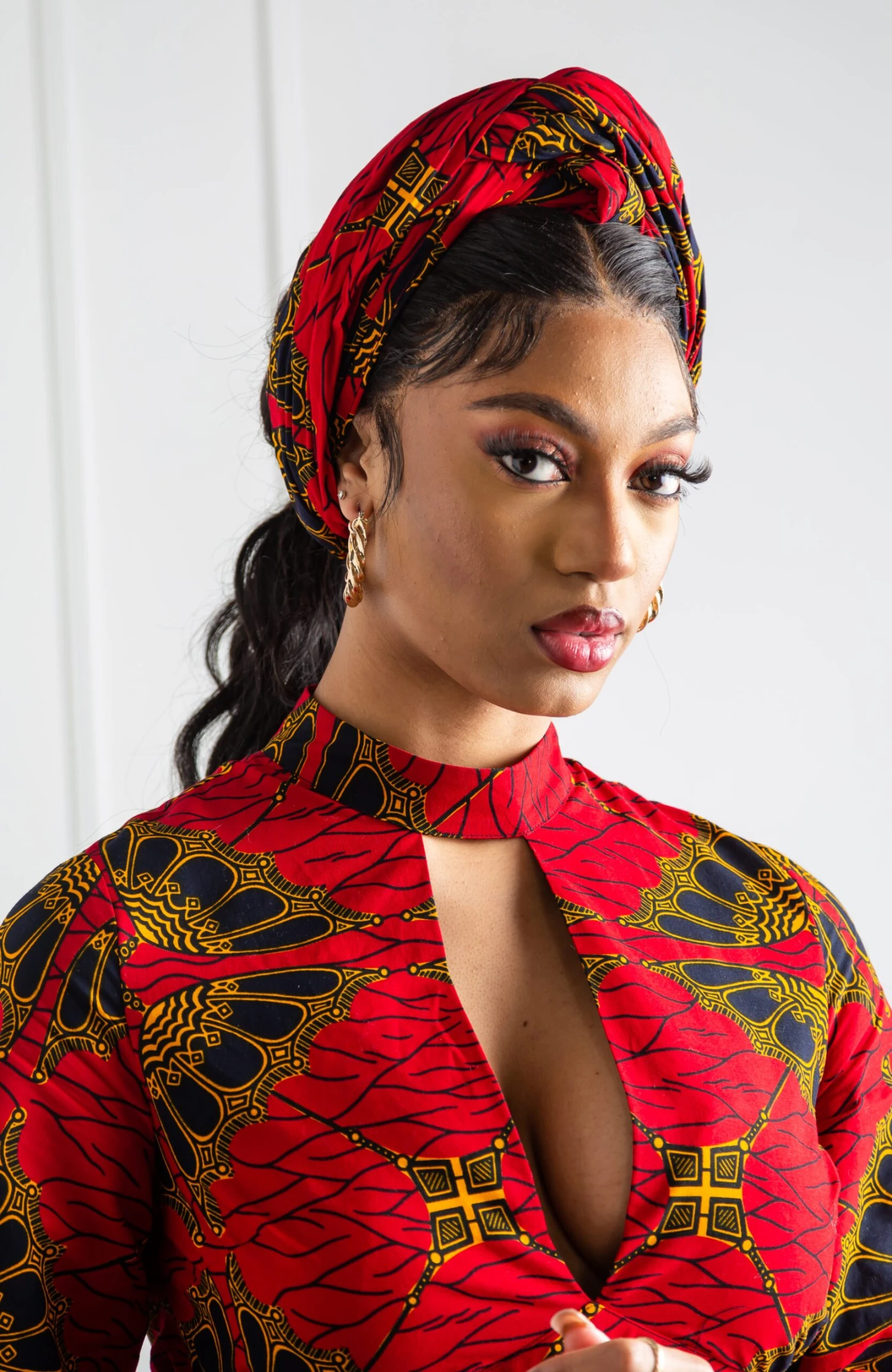 Turtleneck Plunge African Print Maxi Dress | Long Sleeved Maxi Dress - CORDELIA - Image 7