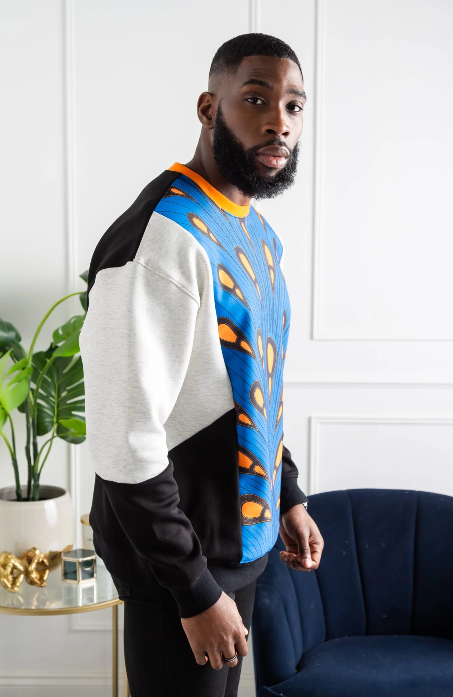 Men's African Print Crew Neck Sweatshirt | V Block Sweatshirt | ENUGU - Image 3