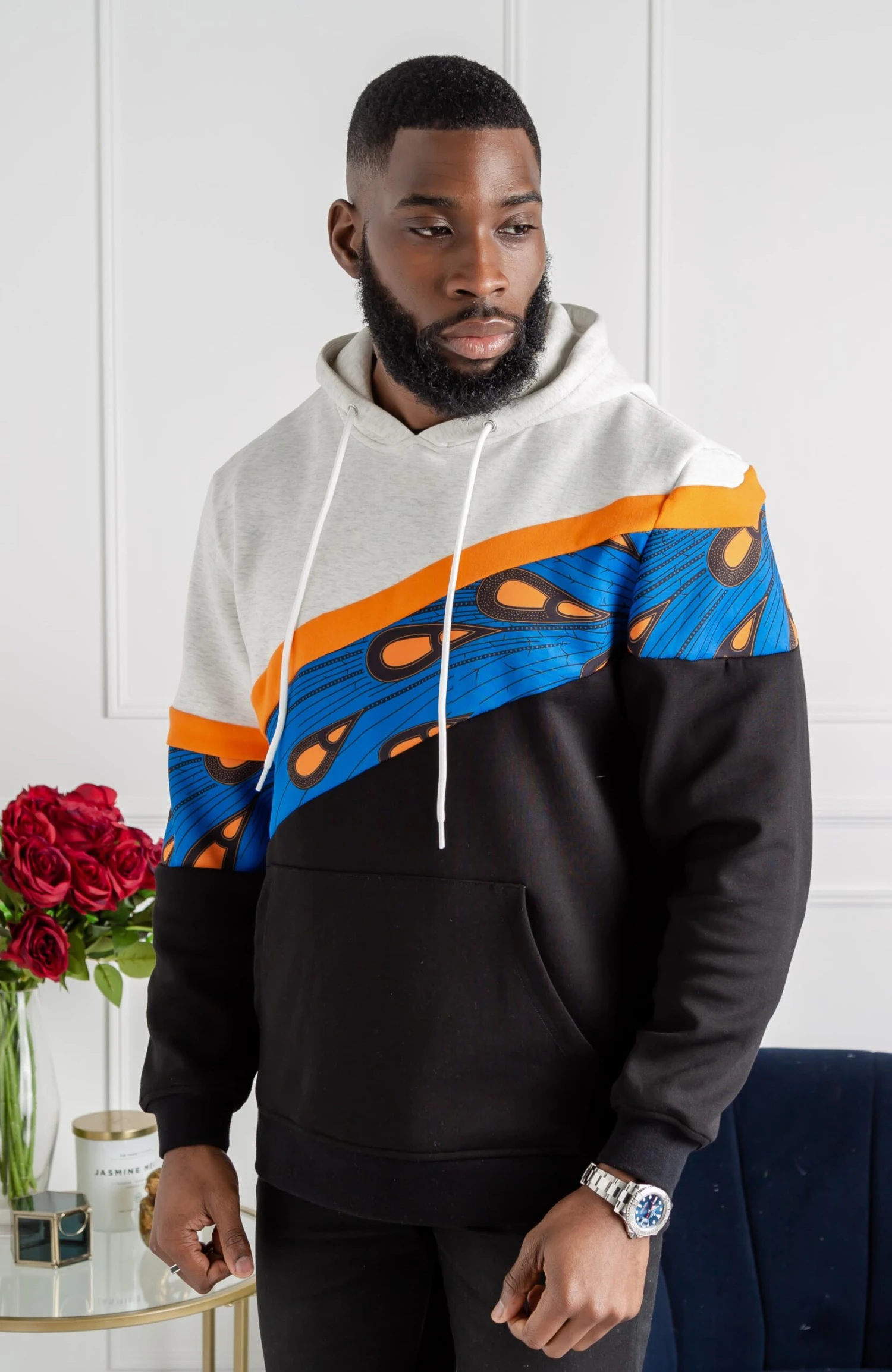 Men's Ankara Hoodie | Asymmetric Stripe Ankara Hoodie | ENUGU - Image 5